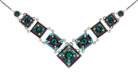 9123-EM - Contessa/Geometric Large V Necklace-Emerald