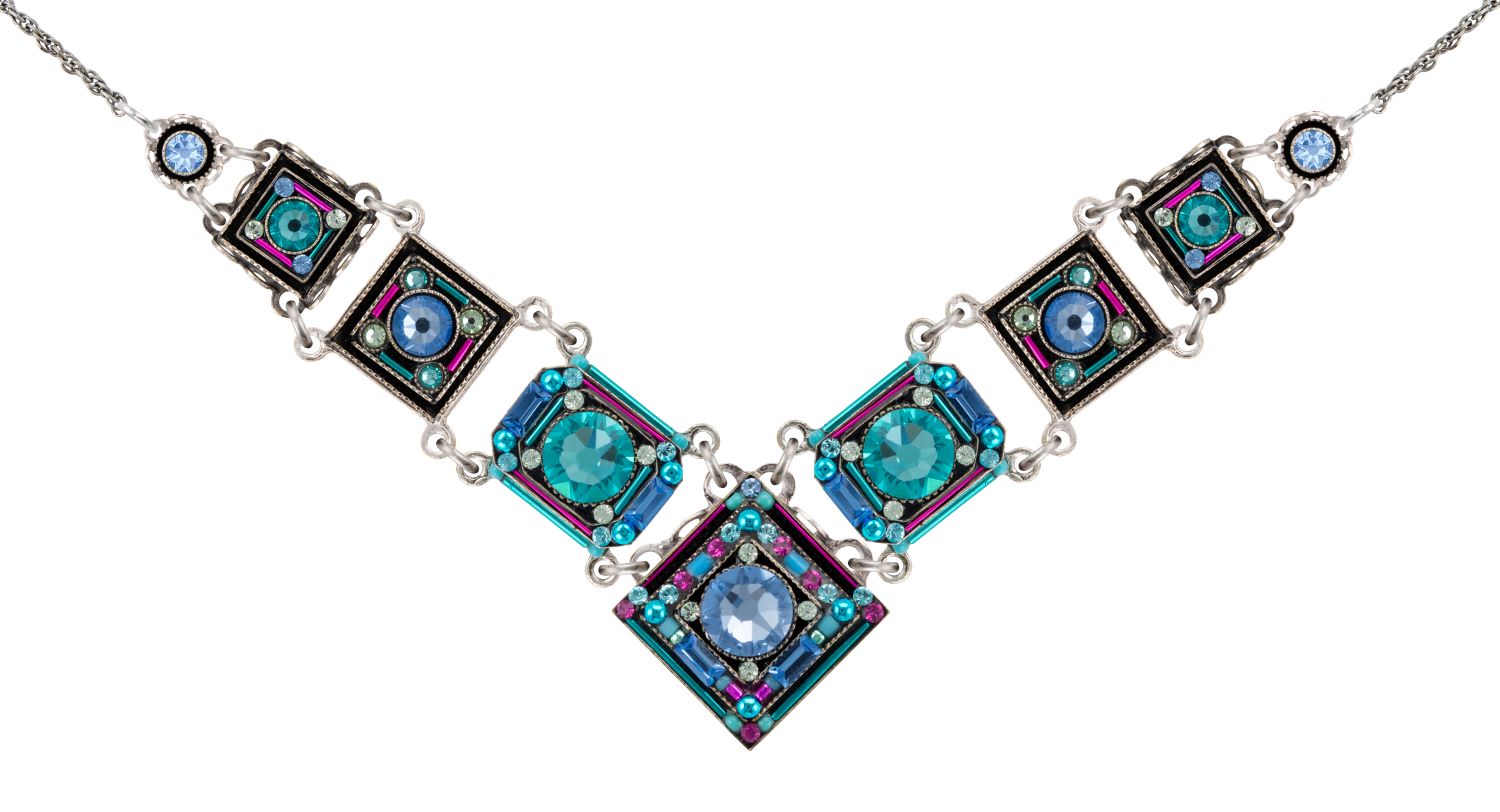 9123-LB Contessa/Geometric Large V Necklace-Light Blue