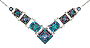 9123-LB Contessa/Geometric Large V Necklace-Light Blue