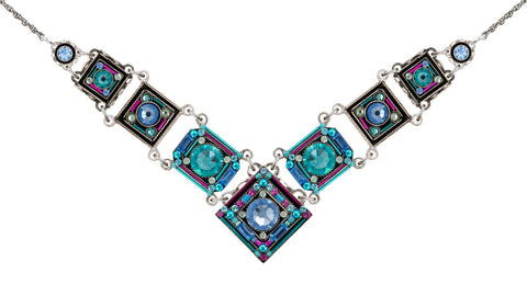 9123-LB Contessa/Geometric Large V Necklace-Light Blue