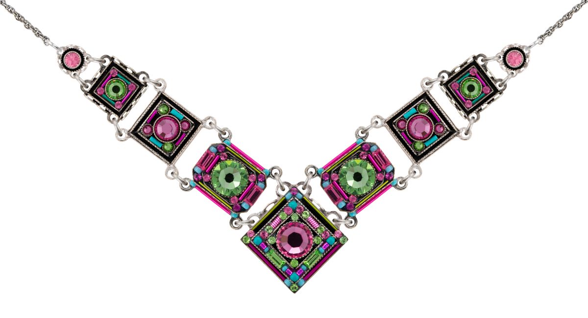 9123-ROSE Contessa/Geometric Large V Necklace-Rose