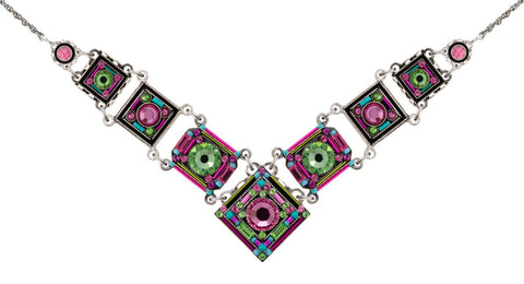 9123-ROSE Contessa/Geometric Large V Necklace-Rose