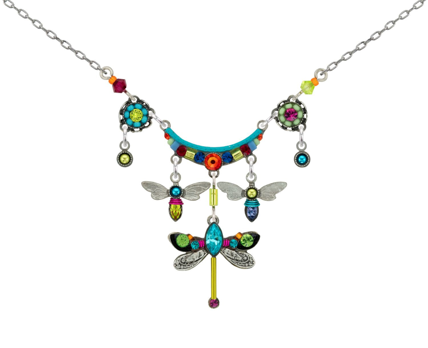 9126-MC Dragonfly Waterfall Necklace-Multicolor