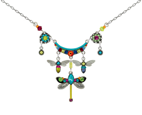 9126-MC Dragonfly Waterfall Necklace-Multicolor