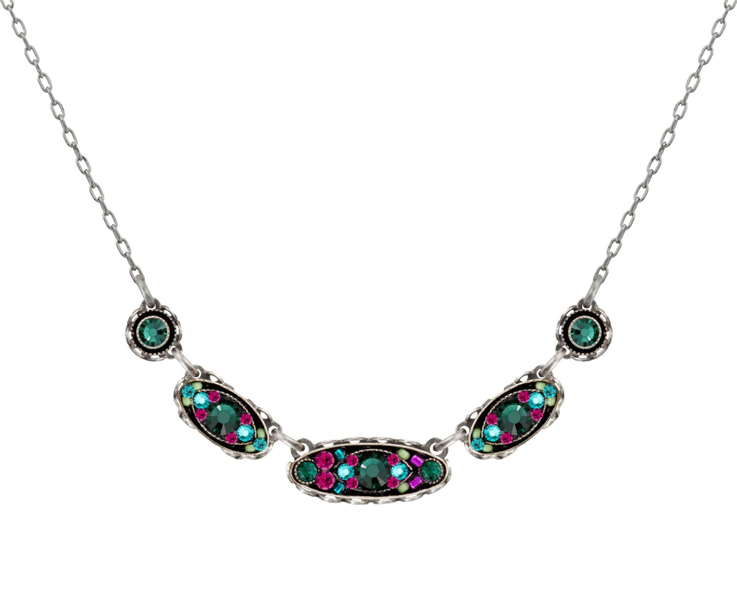 9146-EM- Sparkle Horizontal Oval Necklace - Emerald
