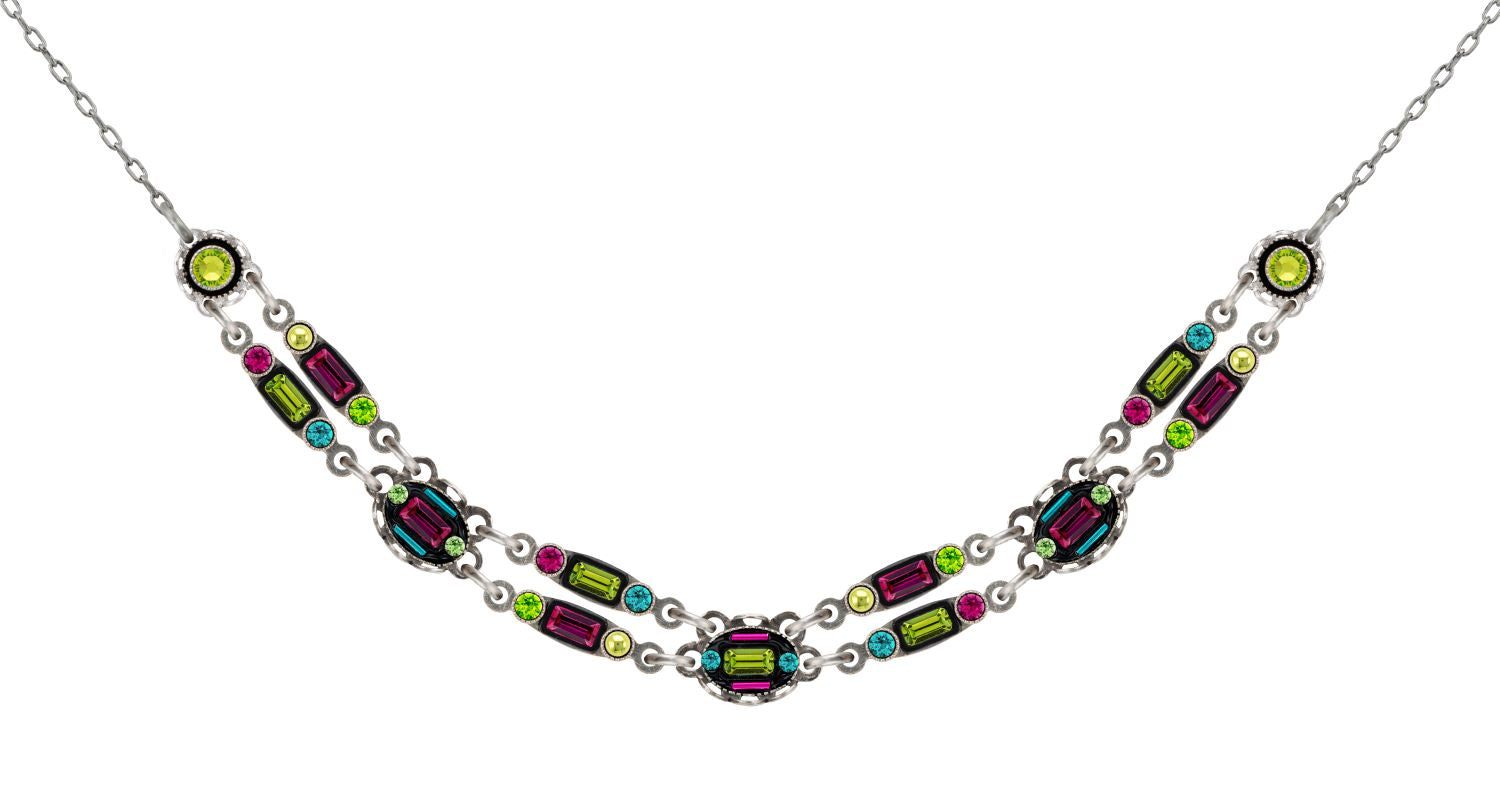 9148-CG - Architectural Petite Double Line Necklace - Citrus Green