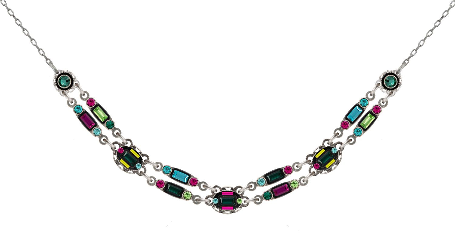 9148-MC Architectural Petite Double Line Necklace-Multicolor