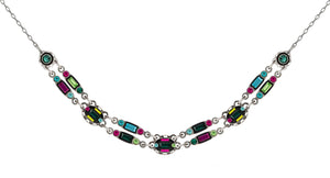 9148-MC Architectural Petite Double Line Necklace-Multicolor