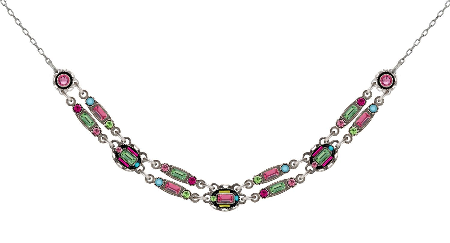 9148-ROSE- Architectural Petite Double Line Necklace-Rose
