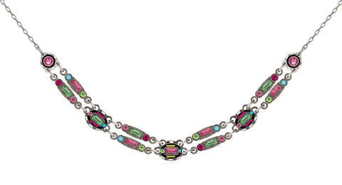 9148-ROSE- Architectural Petite Double Line Necklace-Rose