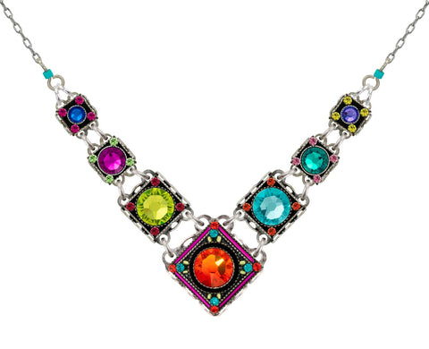 9151-MC Rainbow V Necklace-Multicolor
