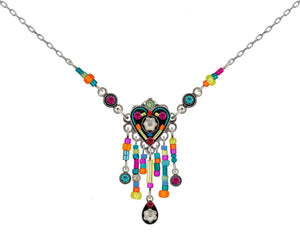 9156-MC Hearts & Flowers Waterfall Necklace-Multicolor