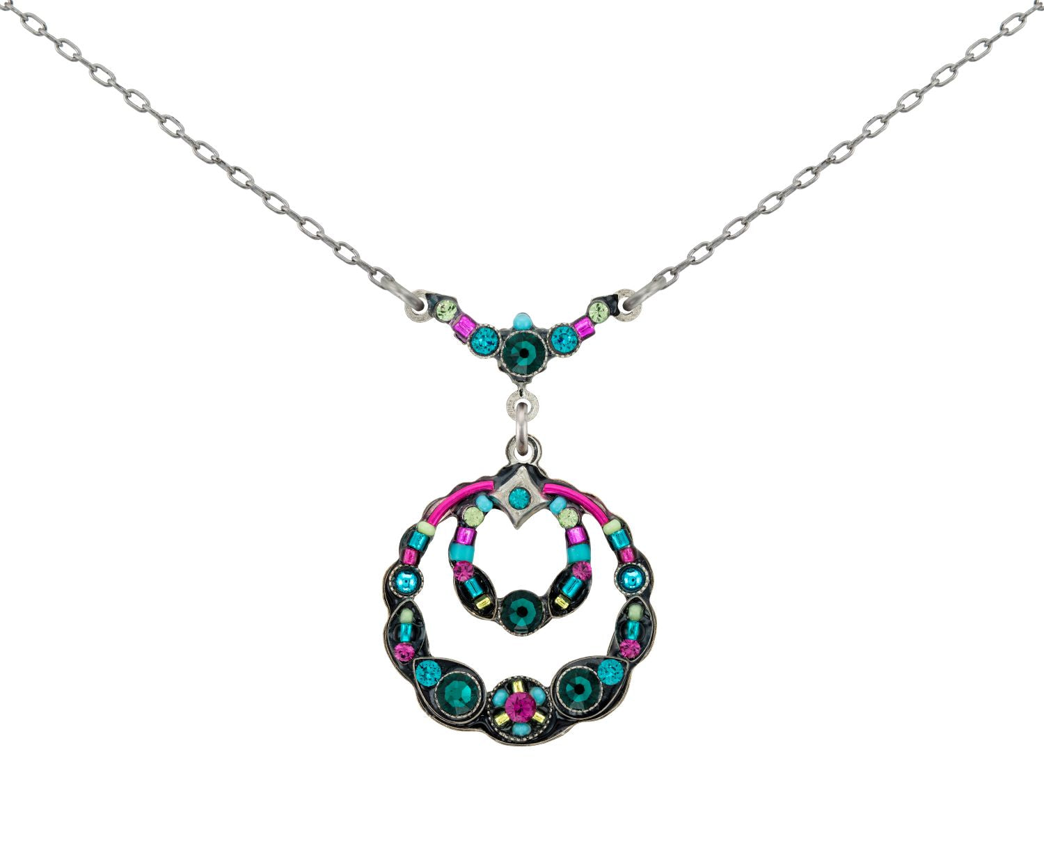9166-EM Scalloped Hoop Pendant Necklace-Emerald