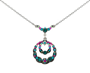 9166-EM Scalloped Hoop Pendant Necklace-Emerald