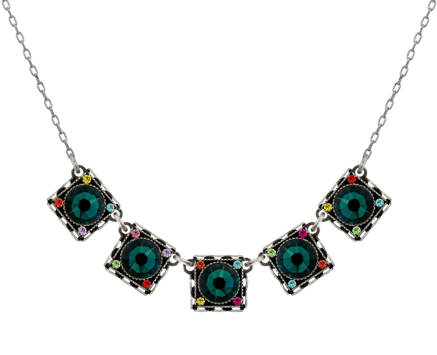 9170-EM Rainbow Med. Square Necklace-Emerald