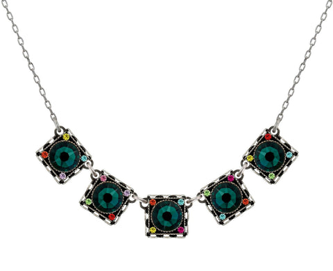 9170-EM Rainbow Med. Square Necklace-Emerald