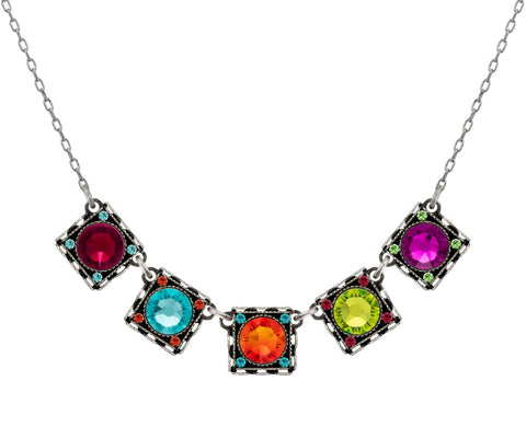 9170-MC Rainbow Med. Square Necklace-Multicolor