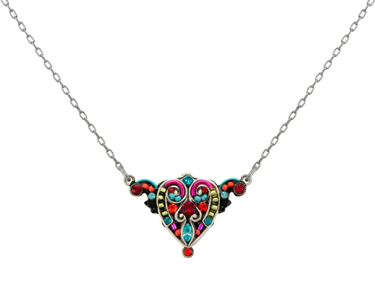 9197-MC Filigree Heart Full Pendant-Multicolor
