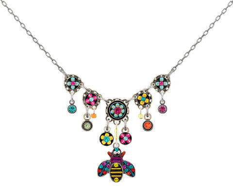 9218-MC Queen Bee w/Flowers Necklace-Multicolor