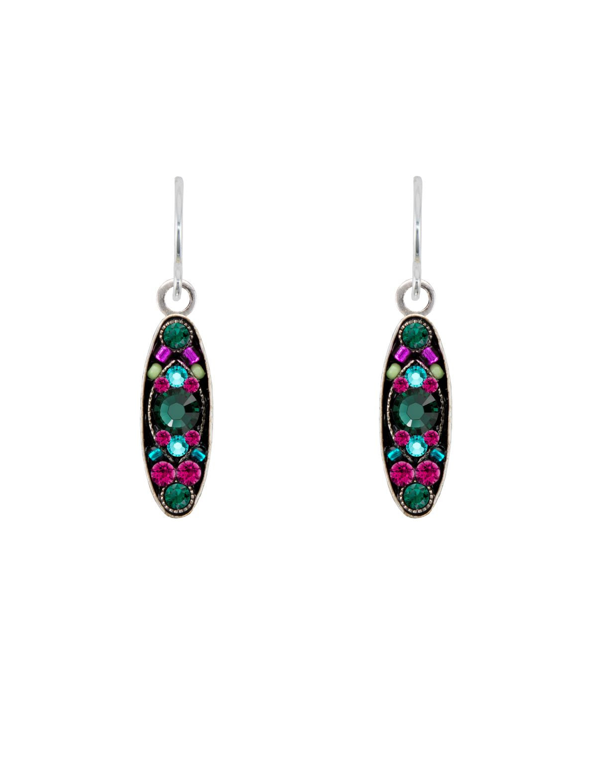 E182-EM Sparkle Long Oval Earrings-Emerald