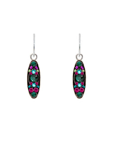 E182-EM Sparkle Long Oval Earrings-Emerald