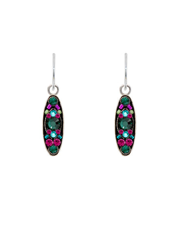 E182-EM Sparkle Long Oval Earrings-Emerald