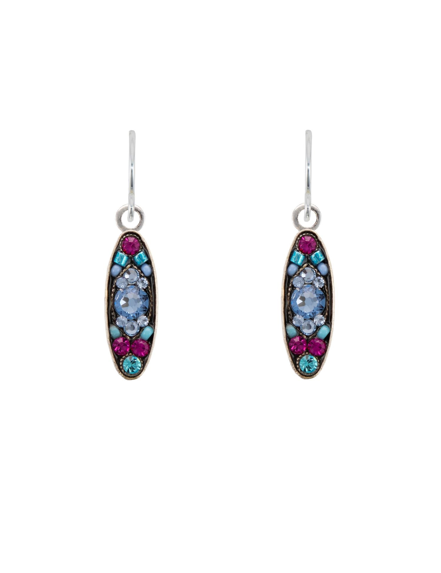 E182-LB Sparkle Long Oval Earrings-Light Blue