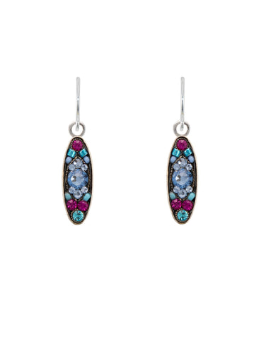 E182-LB Sparkle Long Oval Earrings-Light Blue