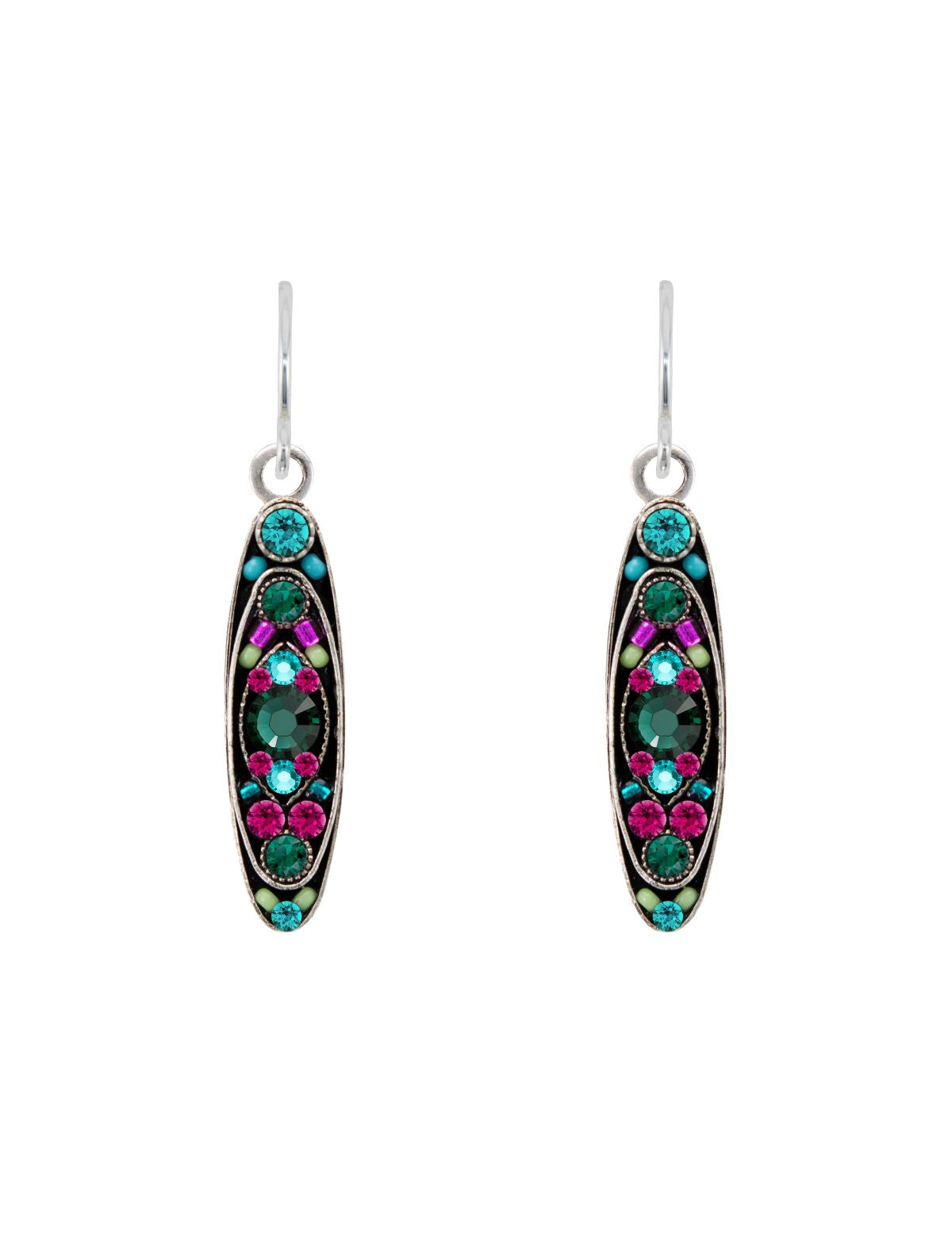 E185-EM Sparkle Long Oval Earrings-Emerald