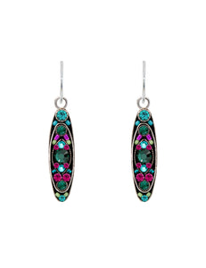 E185-EM Sparkle Long Oval Earrings-Emerald