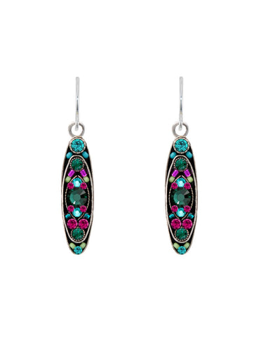 E185-EM Sparkle Long Oval Earrings-Emerald