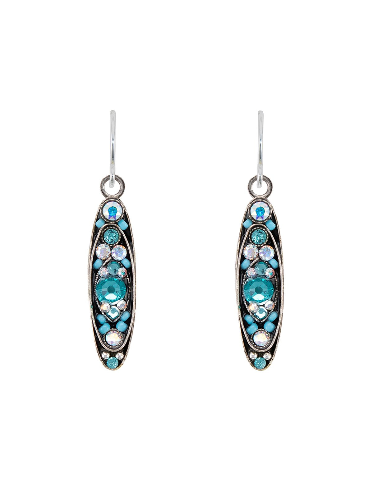 E185-ICE Sparkle Long Oval Earrings - Ice