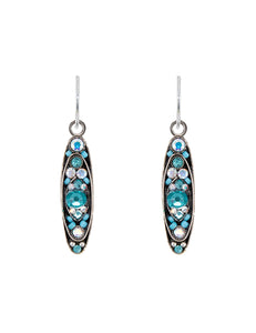 E185-ICE Sparkle Long Oval Earrings - Ice