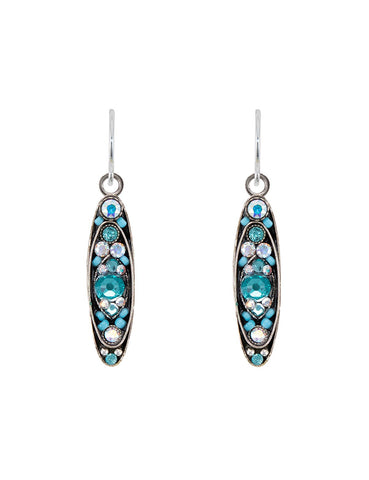 E185-ICE Sparkle Long Oval Earrings - Ice