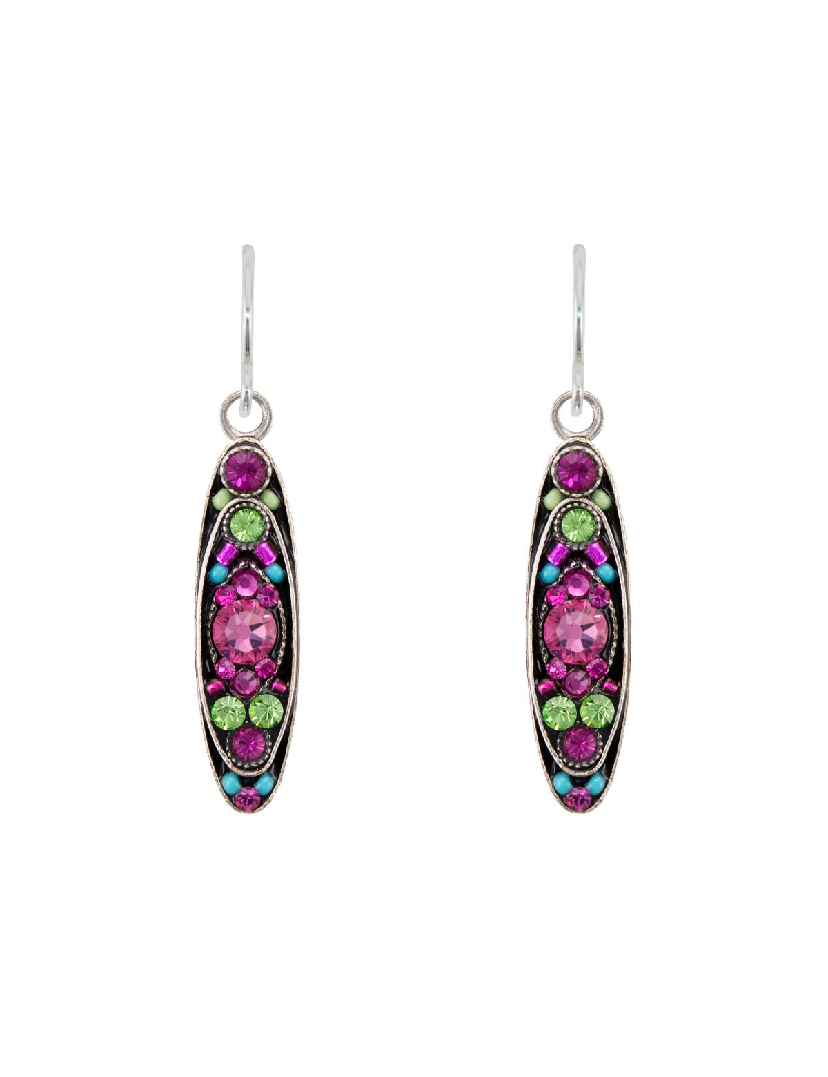 E185-ROSE Sparkle Long Oval Earrings- Rose