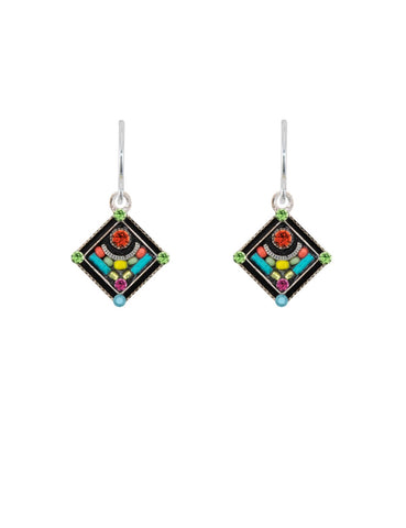 E202-MC Architectural Diamond Shape Earrings-Multicolor