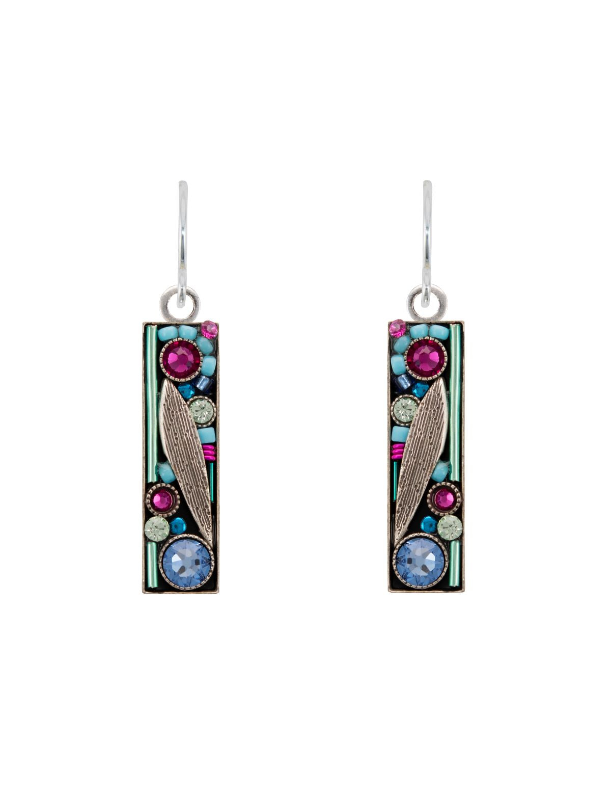 E231-LB Botanical Rectangle Leaf Earrings-Light Blue