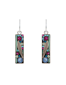 E231-LB Botanical Rectangle Leaf Earrings-Light Blue