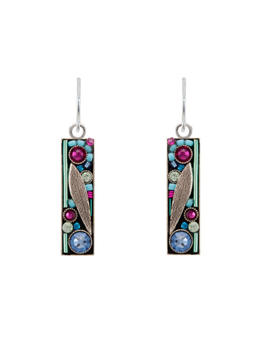 E231-LB Botanical Rectangle Leaf Earrings-Light Blue