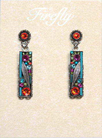 E231P-MC Botanical Rectangle Leaf Post Earrings-Multicolor