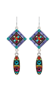 E272-MC La Dolce Vita Diamond Shape w/Oval Drop Earrings-Multicolor