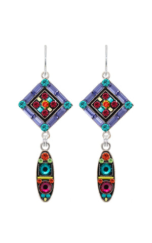 E272-MC La Dolce Vita Diamond Shape w/Oval Drop Earrings-Multicolor