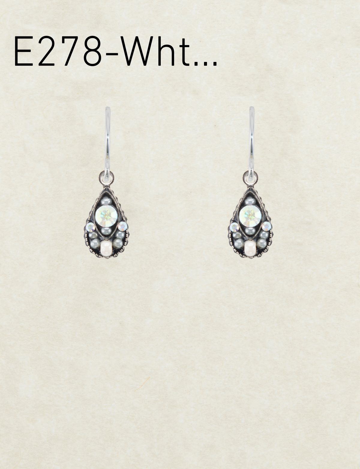 E278-WHT Flora Tear Drop Earrings-White Pearl
