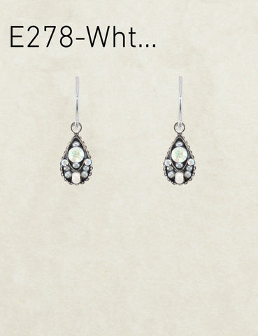 E278-WHT Flora Tear Drop Earrings-White Pearl
