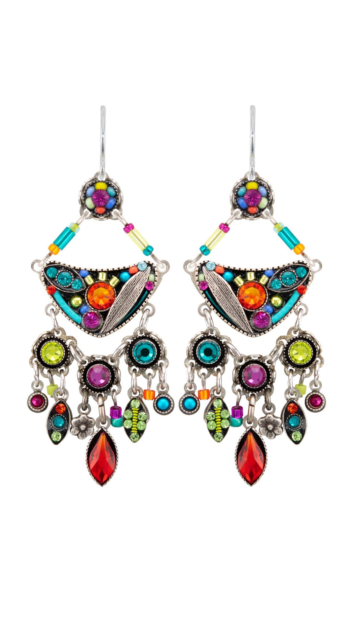 E288-MC Botanical Chandelier Earrings-Multicolor