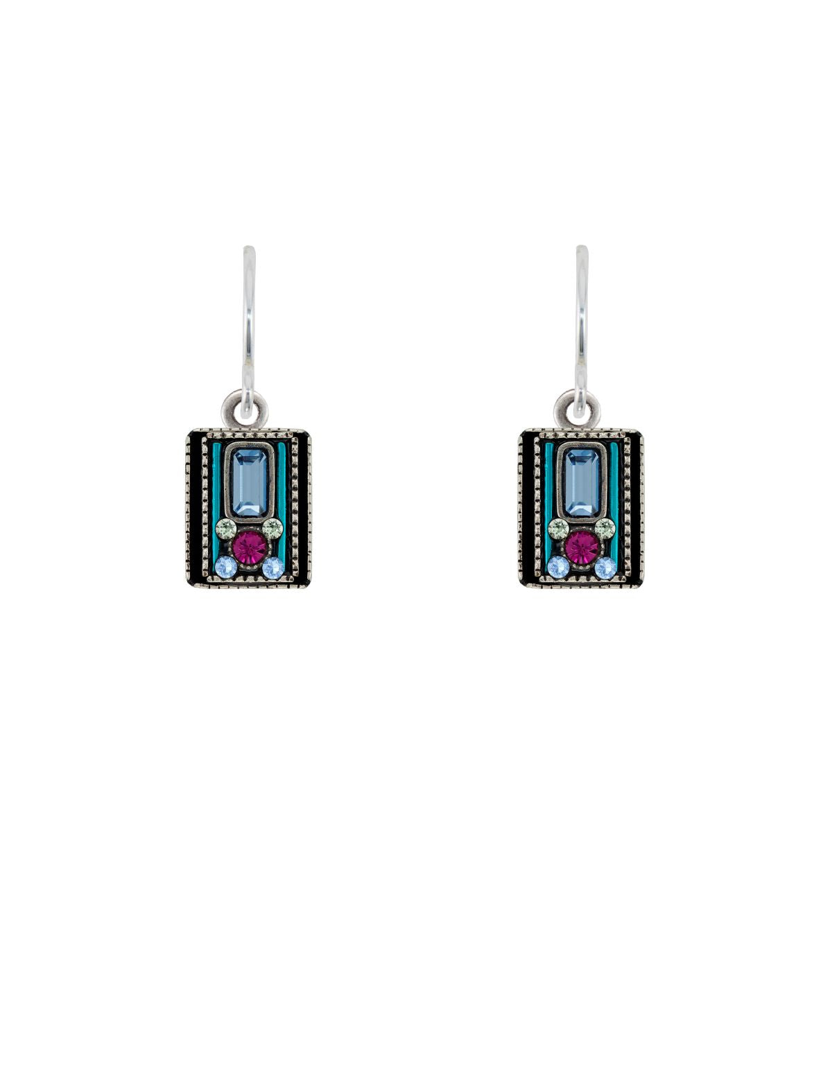 E303-LB  Architectural Rectangle Earrings-Light Blue