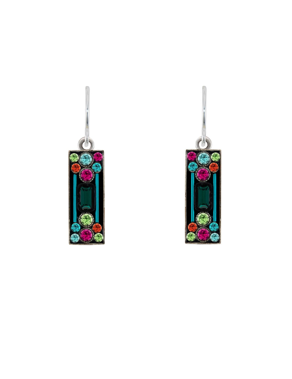 E304-EM Architectural Rectangle Earrings-Emerald