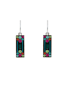E304-EM Architectural Rectangle Earrings-Emerald
