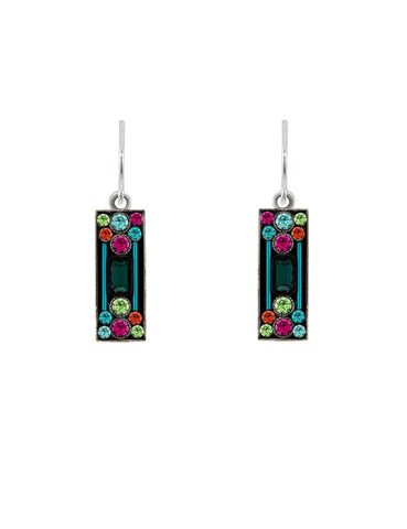 E304-EM Architectural Rectangle Earrings-Emerald