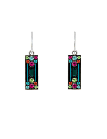 E304-EM Architectural Rectangle Earrings-Emerald